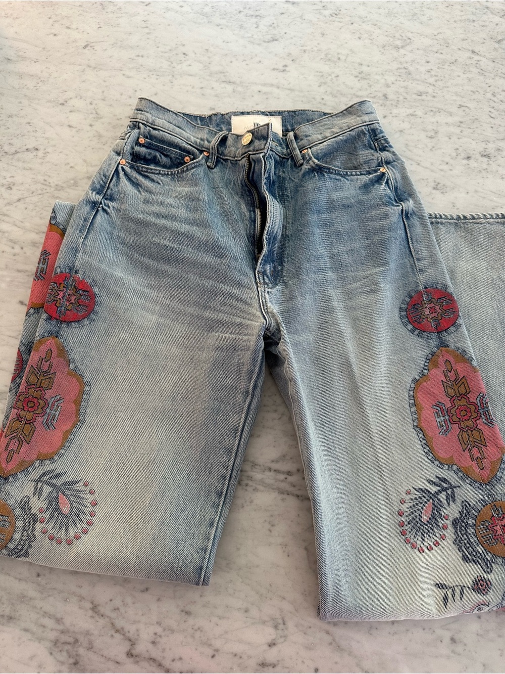 Mother denim jeans The Maven Sneak Embroidery-Print Wide-Leg Jeans - Picture 7 of 8